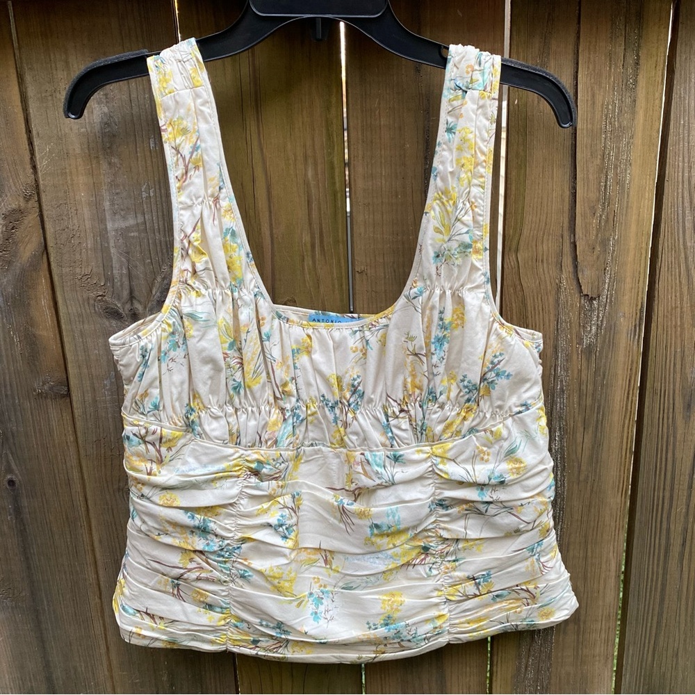 Anthropologie Antonio Melani Clementine ruched cream tan yellow tank top 12